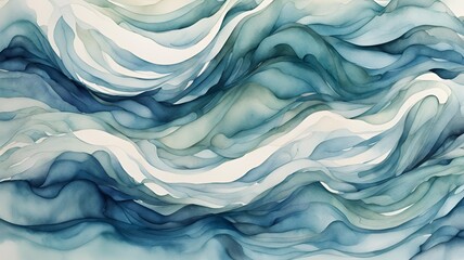 Obraz premium Vibrant abstract watercolor background depicting turbulent mid-ocean waves crashing forcefully, capturing the dynamic energy and movement of the sea in a colorful artistic style.