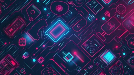 An abstract illustration showcasing interconnected network devices like routers, modems, and smart home gadgets, symbolized by data flow lines. Generative AI