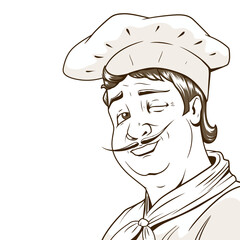 Chef character brown color lines PNG illustration. Colorless version
