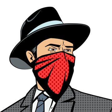 Gangster with hidden face pop art retro style  PNG illustration. Comic book imitation
