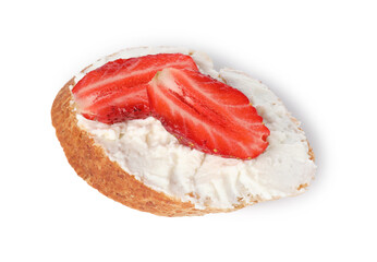 Delicious ricotta bruschetta with strawberry isolated on white
