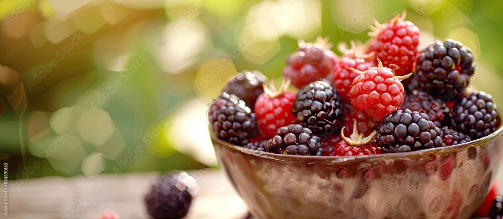 Wall mural Summer berry blackberry displayed in a cup with copy space image available. - Wall murals
