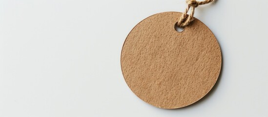 Top view of circular tag with blank area for text on white background, ideal for copy space image.