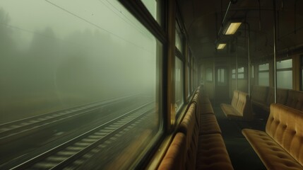 The trains horn echoes through the foggy landscape.
