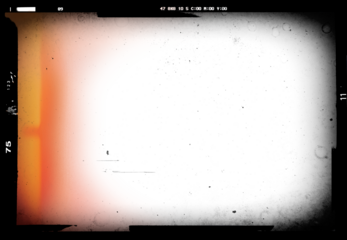 Vintage slide film frame of an old camera with phot lens wignette, dusts, scratches, splatters and red glare on transparent background