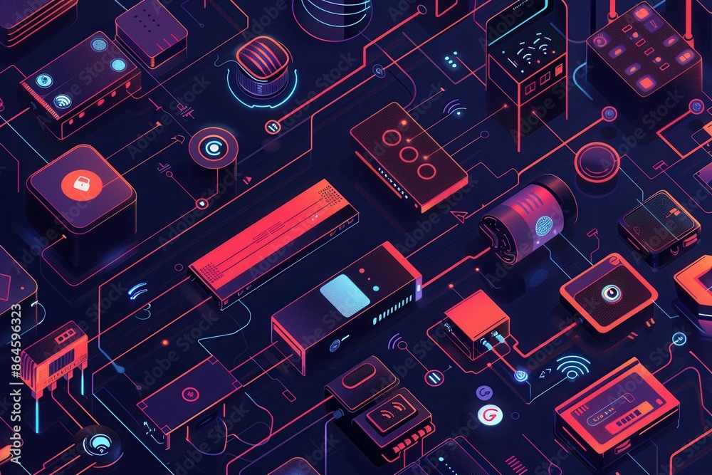 Leinwandbilder an illustration of various network devices, such as routers, modems, and smart home gadgets, connect