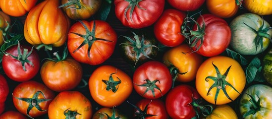 Colorful background with a plethora of fresh tomatoes provides a vibrant copy space image.