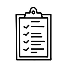 Minimalist black and white checklist on clipboard icon