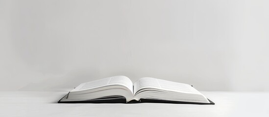 Clean white background with an open book on it, providing copy space image.