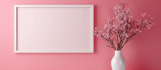 Top view of a pale pink backdrop with a plain white picture frame, offering ample copy space for adding text or images.