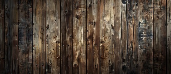Fototapeta premium A close-up of a textured brown wooden wall with a background suitable for adding a text or image. Copy space image. Place for adding text and design