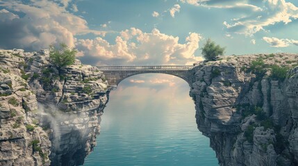 A bridge connecting two cliffs symbolizing connection and overcoming challenges