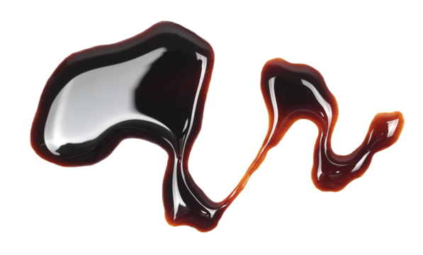 Spilled soy sauce, puddle isolated on white, top view
