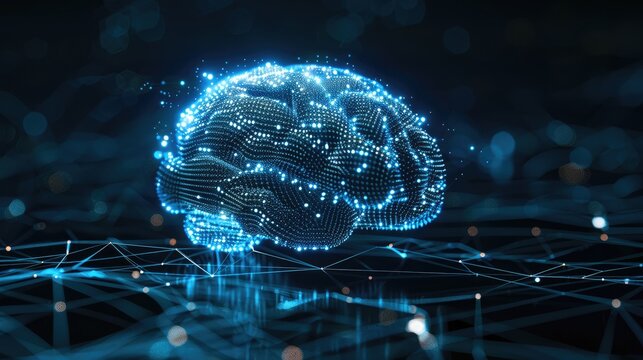 A digital brain hologram representing artificial intelligence and machine learning