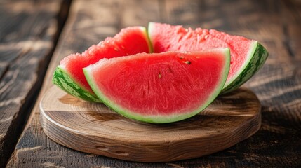 watermelon slices on wooden table