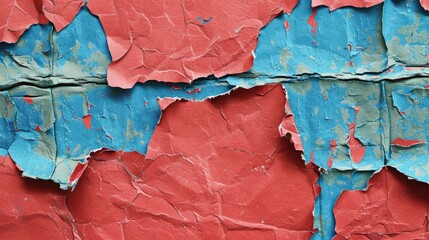 Red and blue ripped cardboard texture with space for text