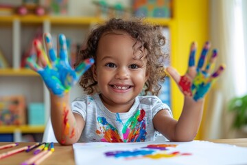 A Portrait of a Little Girl Covered in Paint
