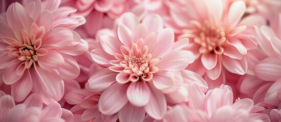 Fototapeta premium Pink flowers showcasing five delicate petals surrounding a white focal point. (copy space image)