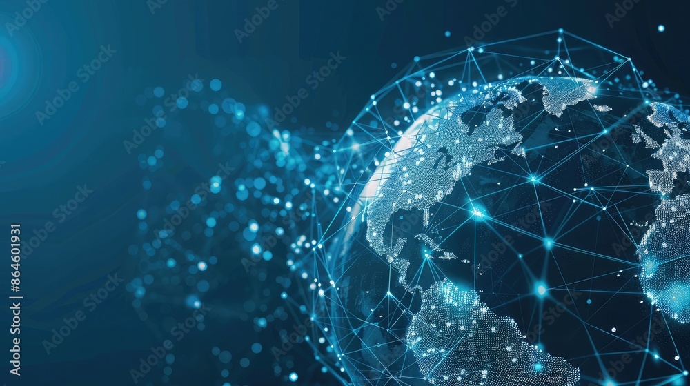 Poster a globe with interconnected dots representing global networking and communication