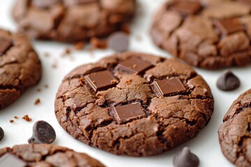 Fototapeta premium Close up of chocolate chip cookies with chocolate chunks