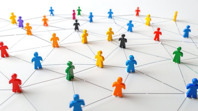A network of people connected by lines representing social connections and networking