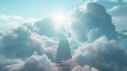 A staircase ascending into the clouds illustrating aspiration and reaching new heights