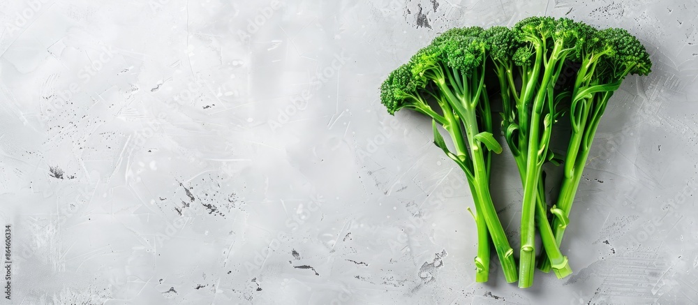 Sticker Broccolini displayed alone on a white backdrop with room for text in the image. Copy space image. Place for adding text and design