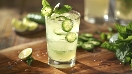 A y and refreshing drink with foraged jalapeno peppers and mint.
