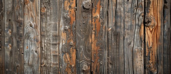 Fototapeta premium Close-up of a wooden wall showcasing the natural aging patterns of the tree with copy space image.