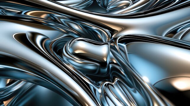 Abstract shapes and forms with a metallic sheen and reflective surfaces creating a futuristic look