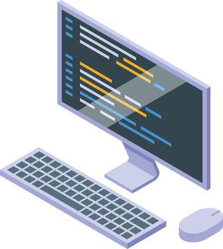 Software engineer is writing code on a desktop computer with a keyboard and mouse
