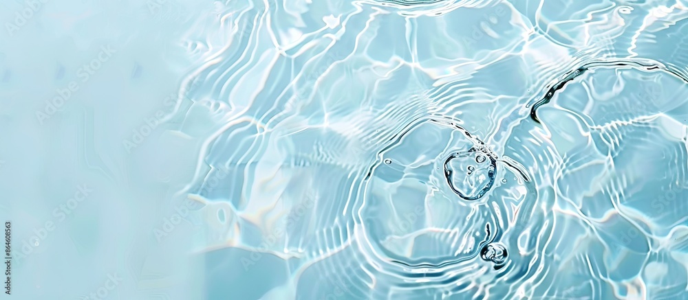 Sticker Top view of clear water with rippled surface on a light blue backdrop with copy space image.