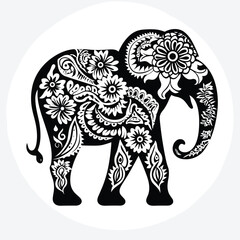 Contrast floral styled silhouette of a cute elephant