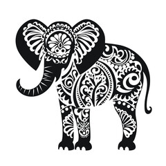 Contrast floral styled silhouette of a cute elephant