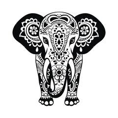 Contrast floral styled silhouette of a cute elephant