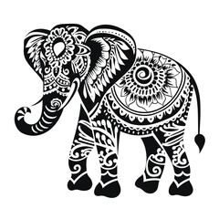 Contrast floral styled silhouette of a cute elephant