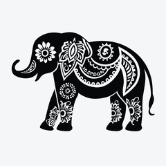 Contrast floral styled silhouette of a cute elephant