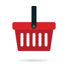 Red Shopping Basket Vector Icon isolated on white background. e-shop concept, shopping basket icon sign, pictogram supermarket basket ,store container. Hypermarket product carry object, grocery basket