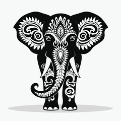 Contrast floral styled silhouette of a cute elephant