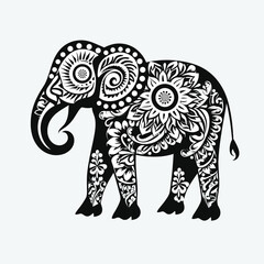 Contrast floral styled silhouette of a cute elephant