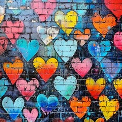 Fototapeta premium Colorful Love Graffiti on Time-Worn Urban Wall