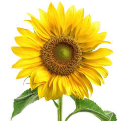 Fototapeta premium A bright yellow sunflower isolated on a transparent background, showcasing its vivid petals and intricate center