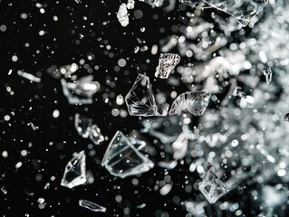 Glass fragments in mid-air