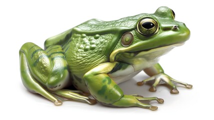 Obraz premium 3. Produce an accurate and captivating depiction of a frog, emphasizing its full body and natural environment, free from distractions like text or logos, suitable for a pristine white background.