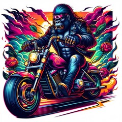 Gorilla Riding a Motorcycle Illustration for T-Shirt Design