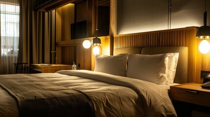 A hotel room with a bed and amenities, featuring hospitality facilities