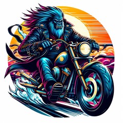 Gorilla Riding a Motorcycle Illustration for T-Shirt Design