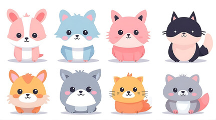 Fototapeta premium Cute Cartoon Animals Set Illustration