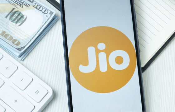 New York, USA - 21 June 2024: Jio Financial Services Logo on Phone Screen, Company Icon