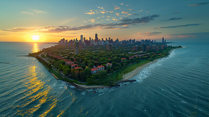 Stunning Aerial View of Chicago Skyline and Lake Michigan